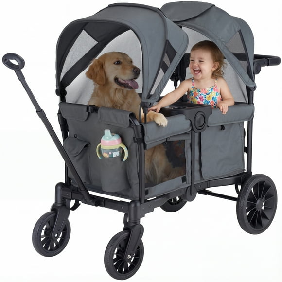 SACVON Baby Stroller Wagon for 2 Kids with Breathable Canopy,Parent Organizer,Removable Seat,2 Cup Holders,Gray