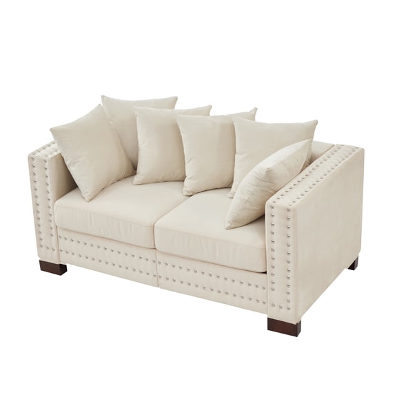 2 Seaters Chesterfield Sofa Love Seat, Velvet Upholstered Loveseat Couch with Nailhead Trim and Pillows for Living Room Office Apartment