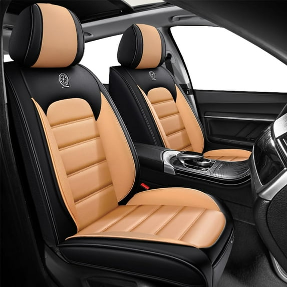 2-Seats Car Seat Covers for 95% Hyundai Models Leather Auto Vehicle Seat Cushions Waterproof Seat Cover Airbag Compatible(Black&Orange-Standard)