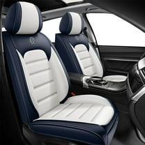 2-Seats Car Seat Covers for 95% Hyundai Models Leather Auto Vehicle Seat Cushions Waterproof Seat Cover Airbag Compatible(White&Blue-Standard)