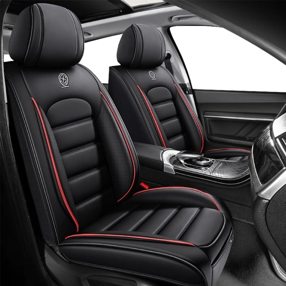 2-Seats Car Seat Covers for 95% Jeep Models Leather Auto Vehicle Seat Cushions Waterproof Seat Cover Airbag Compatible(Black&Red-Standard)
