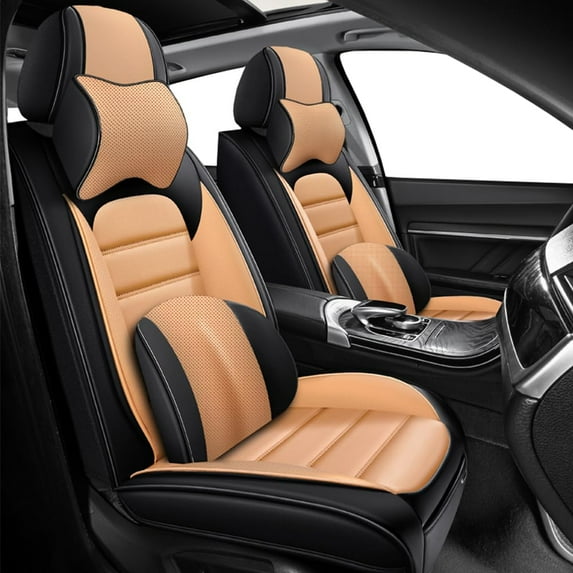 2-Seats Car Seat Covers for 95% Kia Models Leather Auto Vehicle Seat Cushions Waterproof Seat Cover Airbag Compatible(Black&Orange-Luxury)