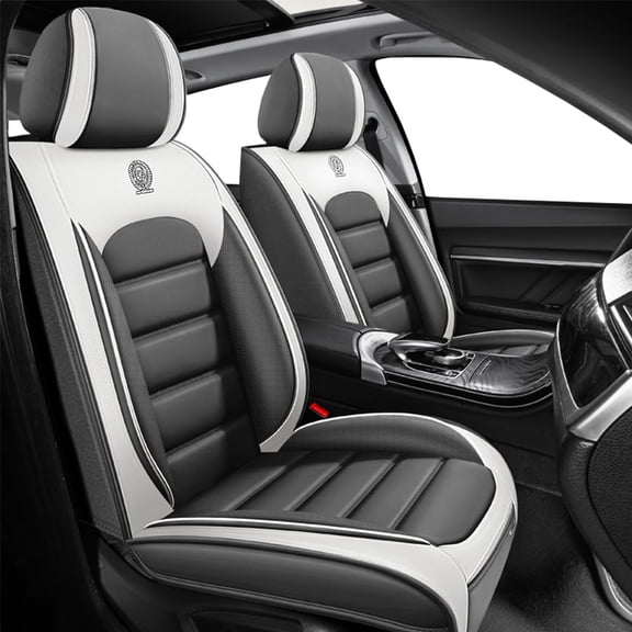 2-Seats Car Seat Covers for 95% Sabaru Models Leather Auto Vehicle Seat Cushions Waterproof Seat Cover Airbag Compatible(White&Gray-Standard)