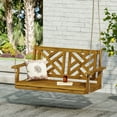 thumbnail image 1 of 2-Seats Hanging Porch Swing, Wooden Porch Swing Hanging Max 800 lbs Porch Swings Outdoor with 8FT Rope for Garden, Balcony, Living Room,Backyard, Teak, 1 of 9