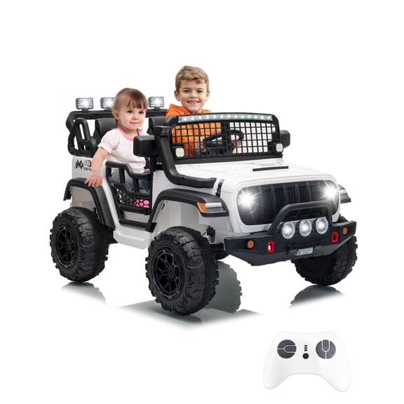 2 Seats Kids Ride on Car with Remote Control, 20" Large Seat for Two 3-8 Years Children, 24V 2x200W Battery Powered Toy Vehicle, Max Speed 4mph with LED Light, Music, Horn, USB Port