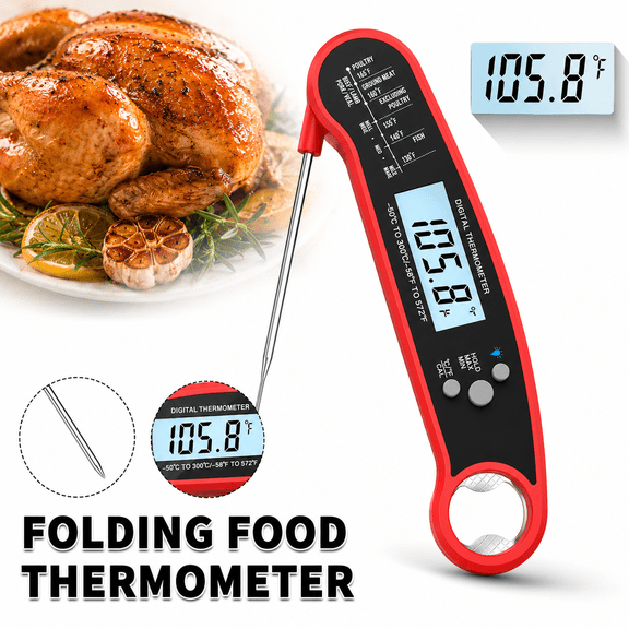 2-Second Instant-Read Meat Thermometer Wireless Digital Food Thermometer for Grilling,Smoking,Oven Baking & BBQ Ultra-Fast Precision with Backlit Display & Calibration