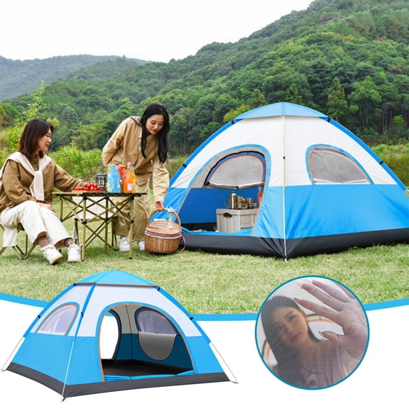 2 Seconds Fast Pop Up Automatic Camping Tent, Windproof Waterproof UV Block Silver Coating Shelter, Dual Door Mesh Breathable Easy Setup Tent for 1-2 Person Outdoor Camping Hiking Picnic Travel