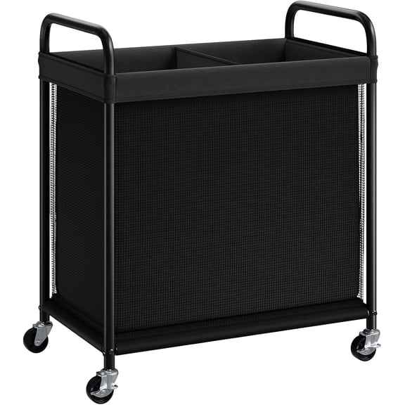 2-Section 100L Rolling Laundry Sorter with Removable Liner Bag, Steel Frame with Handle