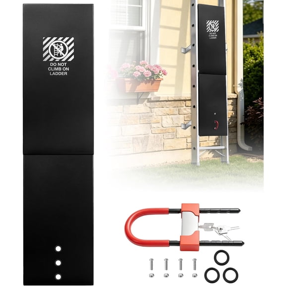 2-Section Anti-Climb Fixed Ladder Safety Guard, Heavy Duty Security Lockout Guard, Ladder Guard with Warning Signs, Covers 41"-66" Ladders, Fit for Roof/Tower/Industrial Fixed Ladders (Black)