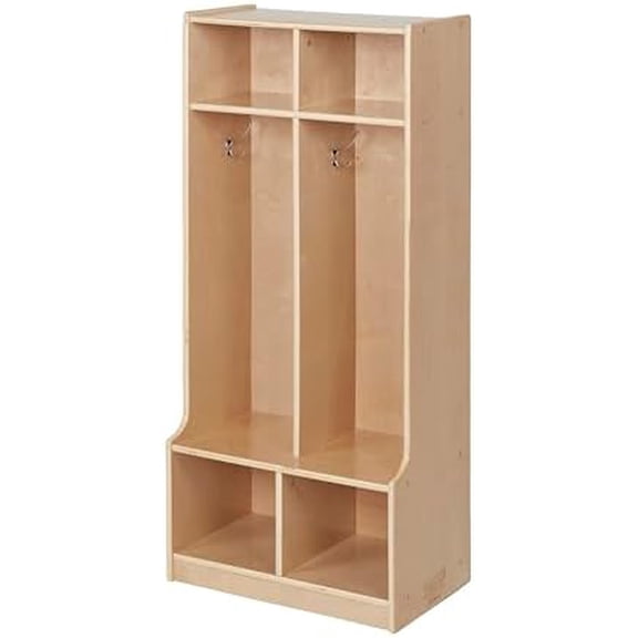 2-Section Cubby Storage Coat Locker with Bench, Kids Furniture, Natural$$Office
