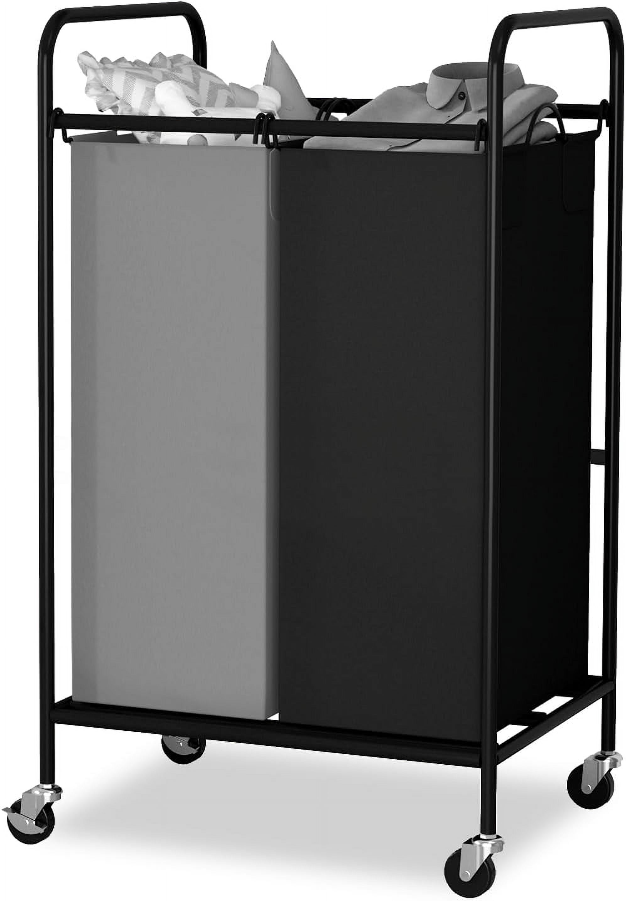 2 Section Laundry Hamper, 80L Large Rolling Laundry Sorter Cart, Laundry Basket with Lockable Wheels & Removable Bags, Laundry Room Organization for Dirty Clothes Storage