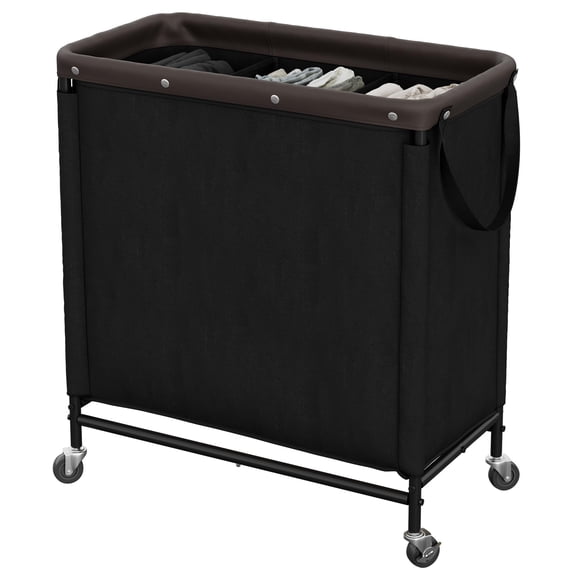 2 Section Laundry Hamper, Rolling Laundry Cart with Wheels and Handles, Laundry Room Double Sorter for Organizer and Storage, 26.4 Gal(100L), Beige