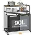 thumbnail image 1 of 2 Section Rolling Laundry Hamper Sorter Basket Organizer Cart with Wheels, 90L Large Capacity with Double Shelf and Removable Bags, Sorted Dirty Clothes Bin for Laundry Room, Bathroom, Bedroom, 1 of 7