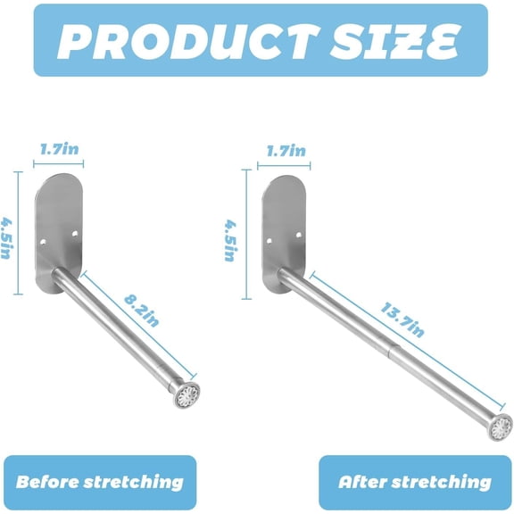 2-Section Stainless Steel Clothes Hanger Storage, Retractable Space Saving Clothes Hanger Storage Organizer, Wall Mount Clothes Rack Organizer, Adhesive or Drilling Installation(Length 13.7")