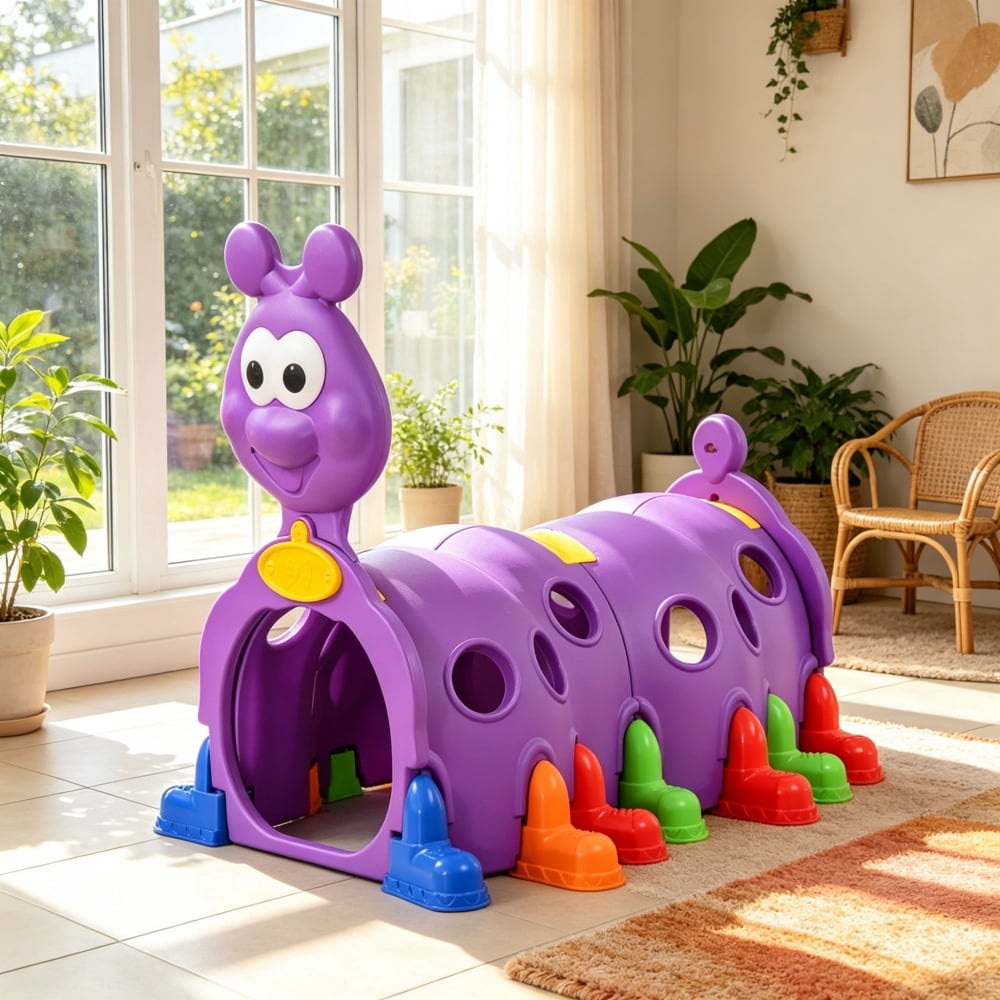 2-Section Toddler Play Tunnel, Kids Crawl & Climb Through Indoor Outdoor Play Structure, Purple