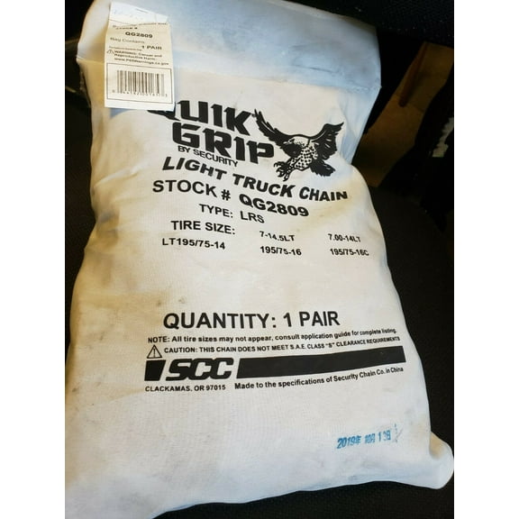2 Security Chain Co QG2809 Quik Grip V-Bar Light Truck LRS Tire Traction Chain