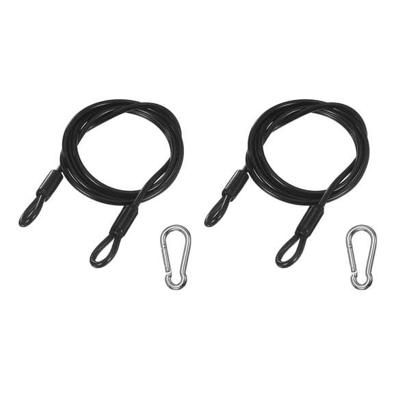 2 Set 0.1" Safety Cable Wire, 1.64 ft Double Loop Heavy Duty Steel Plastic Coated Loop Cable Braided Wire Rope with Snap Hook for Outdoor Travel Home Luggage, Transparent
