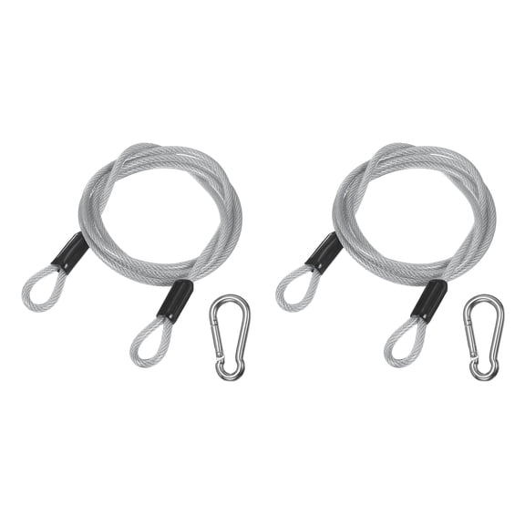2 Set 0.1" Safety Cable Wire, 1.64 ft Double Loop Heavy Duty Steel Plastic Coated Loop Cable Braided Wire Rope with Snap Hook for Outdoor Travel Home Luggage, Transparent