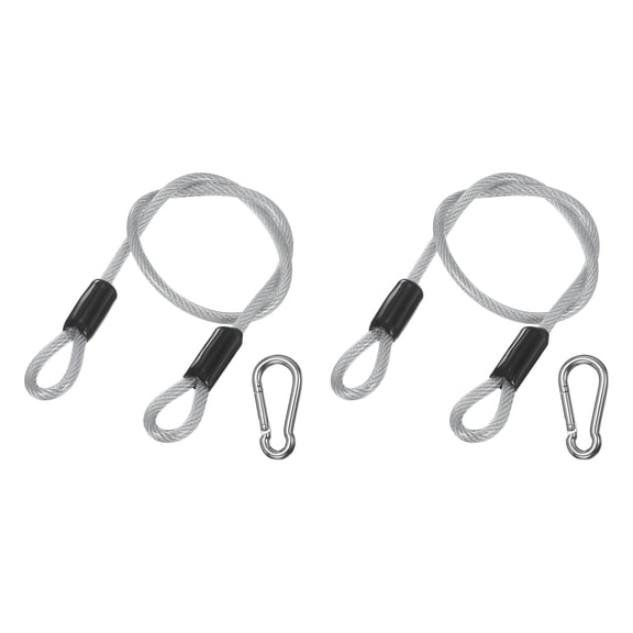 2 Set 0.1" Safety Cable Wire, 1.64 ft Double Loop Heavy Duty Steel Plastic Coated Loop Cable Braided Wire Rope with Snap Hook for Outdoor Travel Home Luggage, Transparent