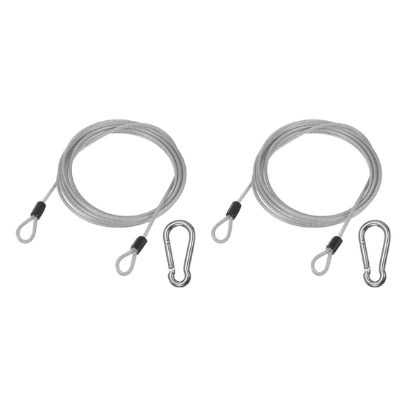 2 Set 0.1" Safety Cable Wire, 1.64 ft Double Loop Heavy Duty Steel Plastic Coated Loop Cable Braided Wire Rope with Snap Hook for Outdoor Travel Home Luggage, Transparent