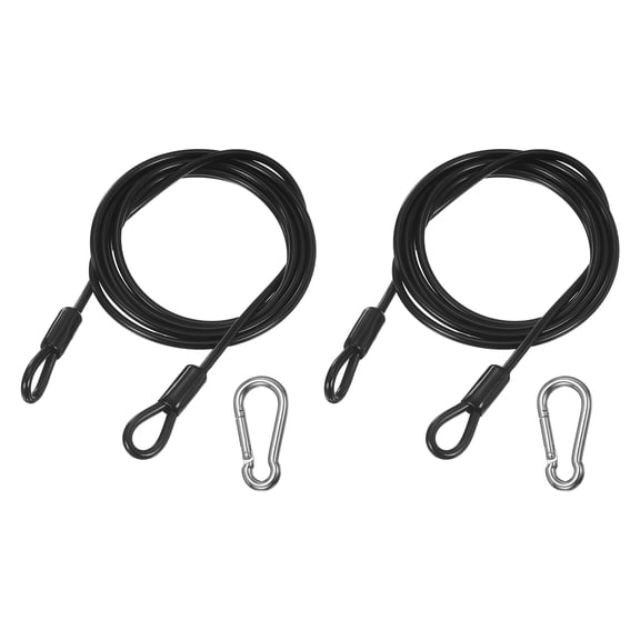 2 Set 0.1" Safety Cable Wire, 1.64 ft Double Loop Heavy Duty Steel Plastic Coated Loop Cable Braided Wire Rope with Snap Hook for Outdoor Travel Home Luggage, Transparent