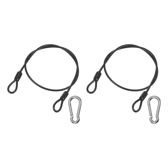 2 Set 0.1" Safety Cable Wire, 1.64 ft Double Loop Heavy Duty Steel Plastic Coated Loop Cable Braided Wire Rope with Snap Hook for Outdoor Travel Home Luggage, Transparent