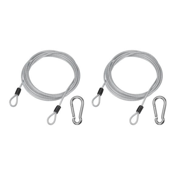 2 Set 0.1" Safety Cable Wire, 1.64 ft Double Loop Heavy Duty Steel Plastic Coated Loop Cable Braided Wire Rope with Snap Hook for Outdoor Travel Home Luggage, Transparent