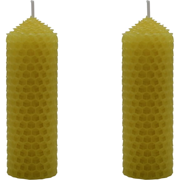 2 Set 1.25"x4" 100% Pure Natural Handmade Beeswax Honeycomb Hand Rolled Unscented Tapers Candles Yellow