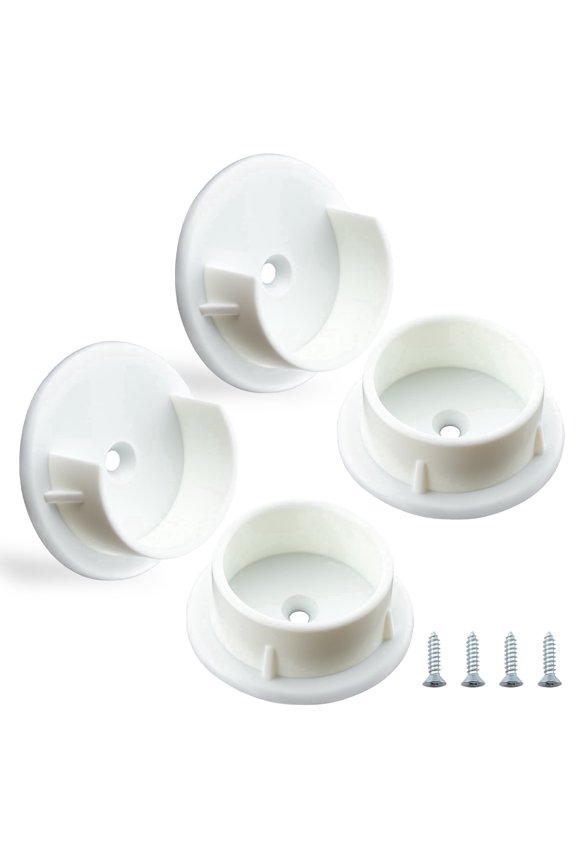 White Closet Rod Holder, 1-3/8 in. Plastic Wall Mount Bracket with Screws for Wardrobe and Closet, 2 set