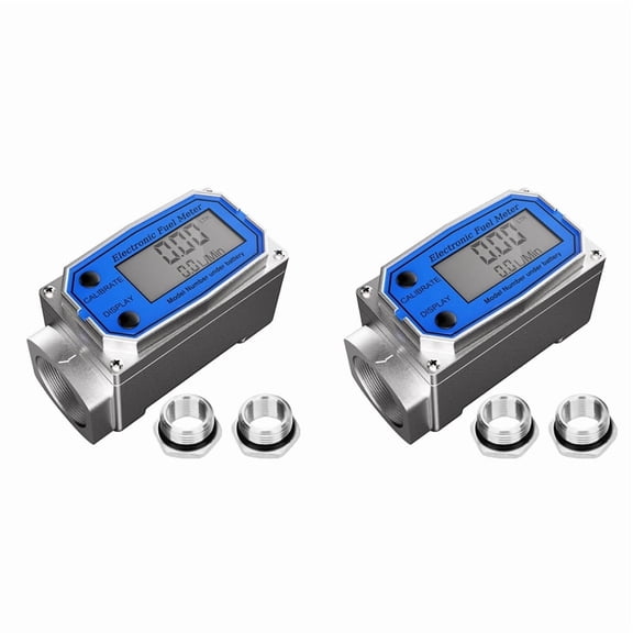 2 Set 1 Inch   Meter with 3/4 Inch Adapters, Digital Turbine  Meter 2.5-31 GPM Inline NPT Thread