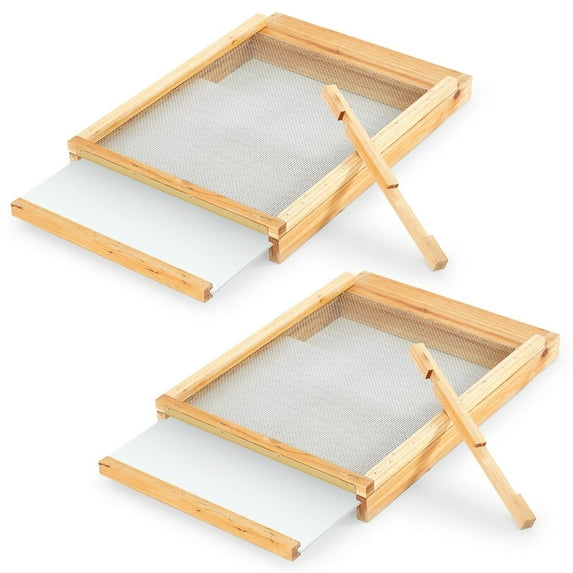 2 Set 10 Frame Beehive Screened Bottom Board Dipped in Beeswax Wood Bee Hive with Entrance Reducer Beekeeping Supplies Hive Screen Tool, 22 x 16-1/4 x 2-9/16 Inch