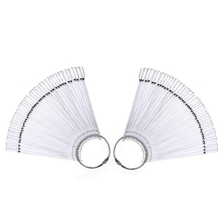 2 Set/100 Tips Fan-shaped Nail Art Display Sticks Nail Polish Color Sample Sticks Display Polish Board Practice Tool with Metal Screw Split Ring Holder for Nail Art Display and Home DIY (Clear)
