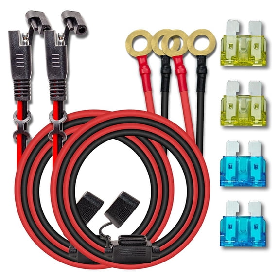 2 Set 10AWG 2FT SAE to O Ring Charger Cable Quick Disconnect Harness with 15A & 20A Fuse for Car Solar Panel