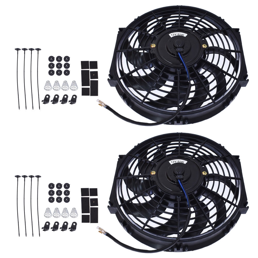 10-Inch Universal Electric Radiator Cooling Fan Kit – 12V 80W, 2 Pack With Mounting Brackets, High Performance
