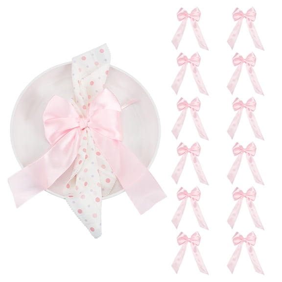 2 Set 12Pcs Bowknot Polyester Single Face Satin Napkin Ring Pearl Pink 200x120mm 12pcs/set