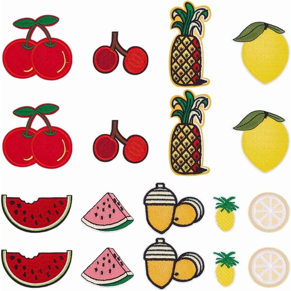 2 Set 18 Pcs Fruit Iron on Patches Summer Fruit Themed Polyester Embroidered Self Adhesive Patches Lemon Pineapple Cherry Shapes for Clothing DIY Accessories Clothes Decoration Patches