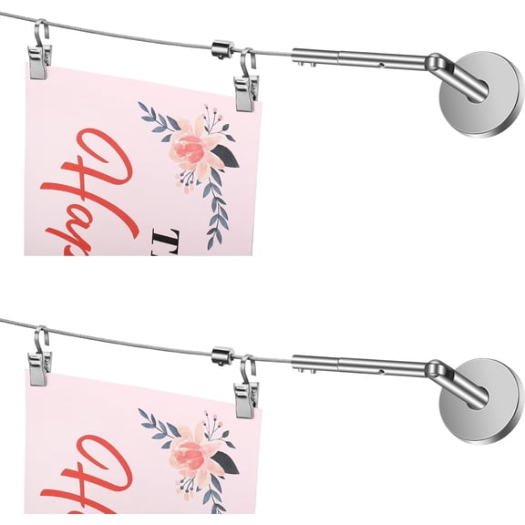 2 Set 196 Inch/ 5 m Wire Curtain Rod Hanging System Picture Hangers for Crafts Artwork with 48 Clips Adjustable Room Divider Curtain Drape Wire Rod Set Art Display Wall Window Decor