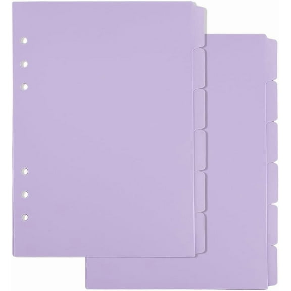 2 Set 2 Sets 12 Sheets A5 Index Binder Dividers Purple Plastic Binder Dividers with Tabs 6 Ring Binder Dividers Binder Dividers Pages with 6-Tabs for Planner Notebook Loose Leaf Binders