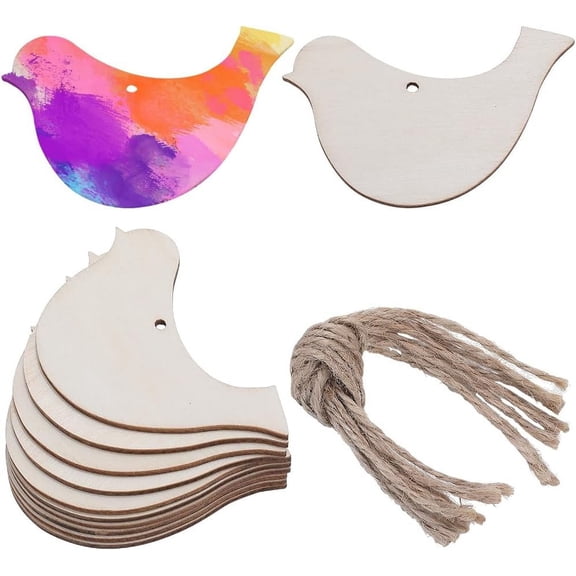 2 Set 2 Sets Wood Bird Cutout Beige Wooden Bird Ornaments Hanging Blank Slices Embellishments with Hole and Cord Wooden Animal Pieces Decor for Wedding Birthday Christmas Tree Wall DIY Decoration