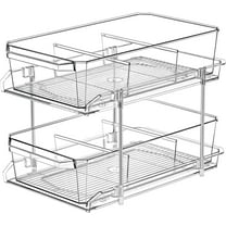 2 Set, 2 Tier Clear Organizer with Dividers for Cabinet, Shlef, Counter - MultiUse Slide-Out Storage Container - Kitchen, Pantry, Medicine Cupboard Bins, Bathroom, Vanity Makeup