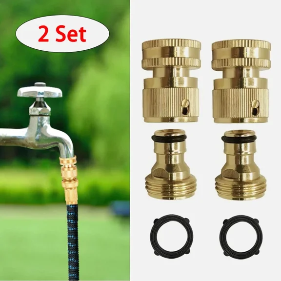 2 Set 3/4" Garden Hose Quick Connect Water Hose Fit Brass Female Male Connector