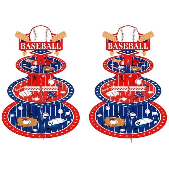 2 Set 3-Tier Sport Baseball Cardboard Cupcake Stand Party Decorations Cupcake Stand Dessert Holder Stand for Kids Boys Bbay Shower Baseball Theme Birthday Party Supplies