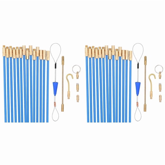2 Set 30 Feet Fiberglass Fish Tape Cable Rods,Electrical Wire Running Push/Pull Kit with Hook and Hole Kit