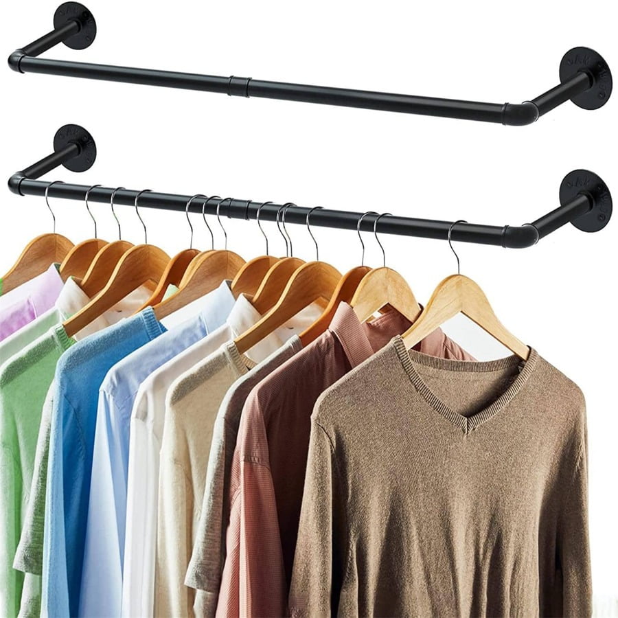 2 Set 36.2" Industrial Pipe Clothes Rack, 2 Base MultiPurpose Wall