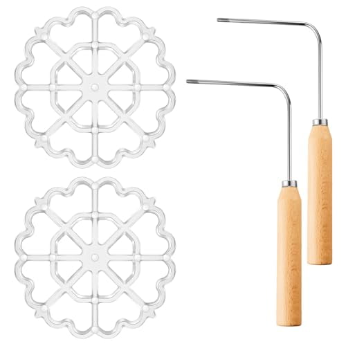 2 Set 4.7 Inch Bunuelos Mold with Handle Aluminum Achappam Rosette Maker Kit Cookie Cake Bunuelos Tool Cast Waffle Molds Set for Kitchen Baking Cooking Housewares