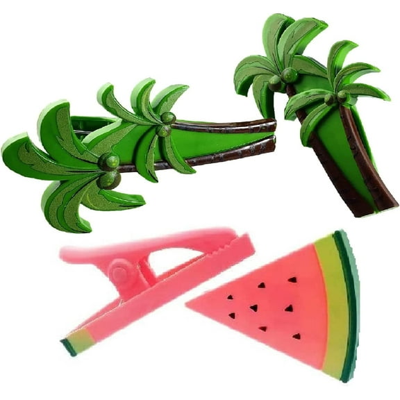 2 Set (4 Ct) Coconut / Watermelon Beach Towel Clips Jumbo Size for Beach Chair, Cruise Beach Patio, Pool Accessories for Chairs, Household Clip, Baby Stroller