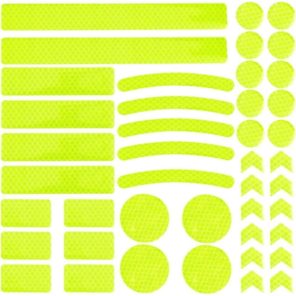 2 Set 40Pcs 7 Styles Outdoor Reflective Stickers Green Yellow Fluorescent Waterproof Rectangle Flat Round Night Safety Reflector Strip Decals Tape Sticker for Vehicle Bicycles Motorcycles Helmet