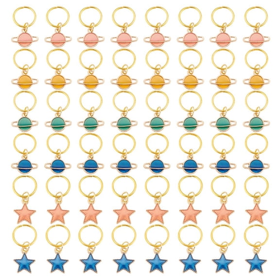 2 Set 48pcs Hair Jewelry for Braids Planet Star Braid Hair Clips Alloy Enamel Hair Pendants Locs Dreadlock Hair Accessories Hair Rings Jewelry Charm for Hair Styling Braiding