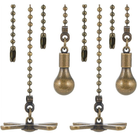2 Set 4Pcs Ceiling Fan Pull Chain 13.5 Inch Pull String Ornament Extension Chains with Decorative Bulb and Fan Cord Pendant for Ceiling Light Lamp Fan Chain Extender Antique Bronze