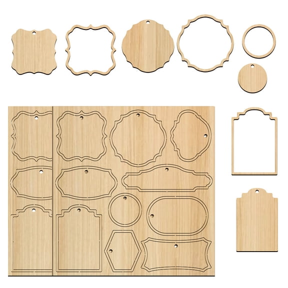 2 Set 5.7x6inch Wood Label Chipboard Embellishment Mini Tags Laser Cut Embellishments for Crafting Card Making and Scrapbooking 2mm Thick